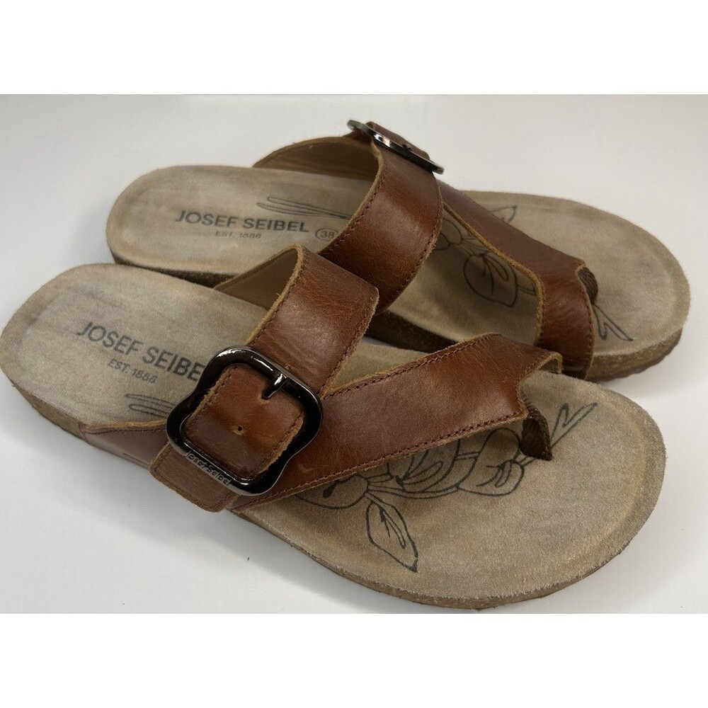 Joseph Siebel Tonga 77 Leather Toe Ring Thong Camel Brown Size 7-7.5